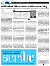 Dr. Ballard featured in the April 2011 The Portland Physician Scribe on Robotic-Assisted Knee Resurfacing